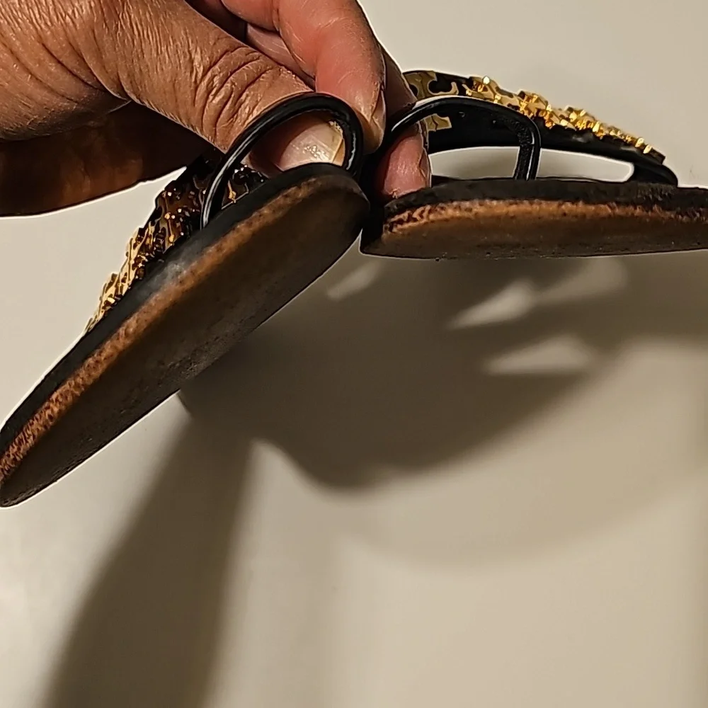 Tory Burch Black Sandal with Gold Logo Accent